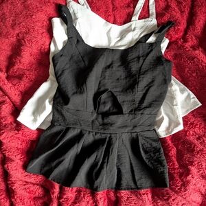 2 Elegant Sleeveless Peplum Tops (Black & White)